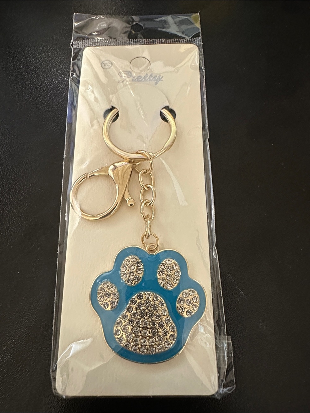 Blue Paw Print Crystal Keychain